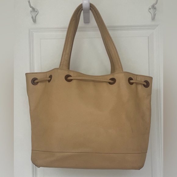 Chanel Tan Deca Coco Caviar Skin Tote Bag Drawstring with Grommet Details Chic - Picture 3 of 3